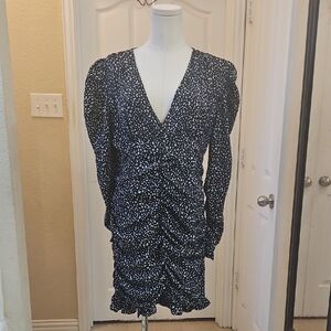 Promesa by Nordstrom Leopard V-neck Ruched Puff Sleeve Dress Size Large NWT